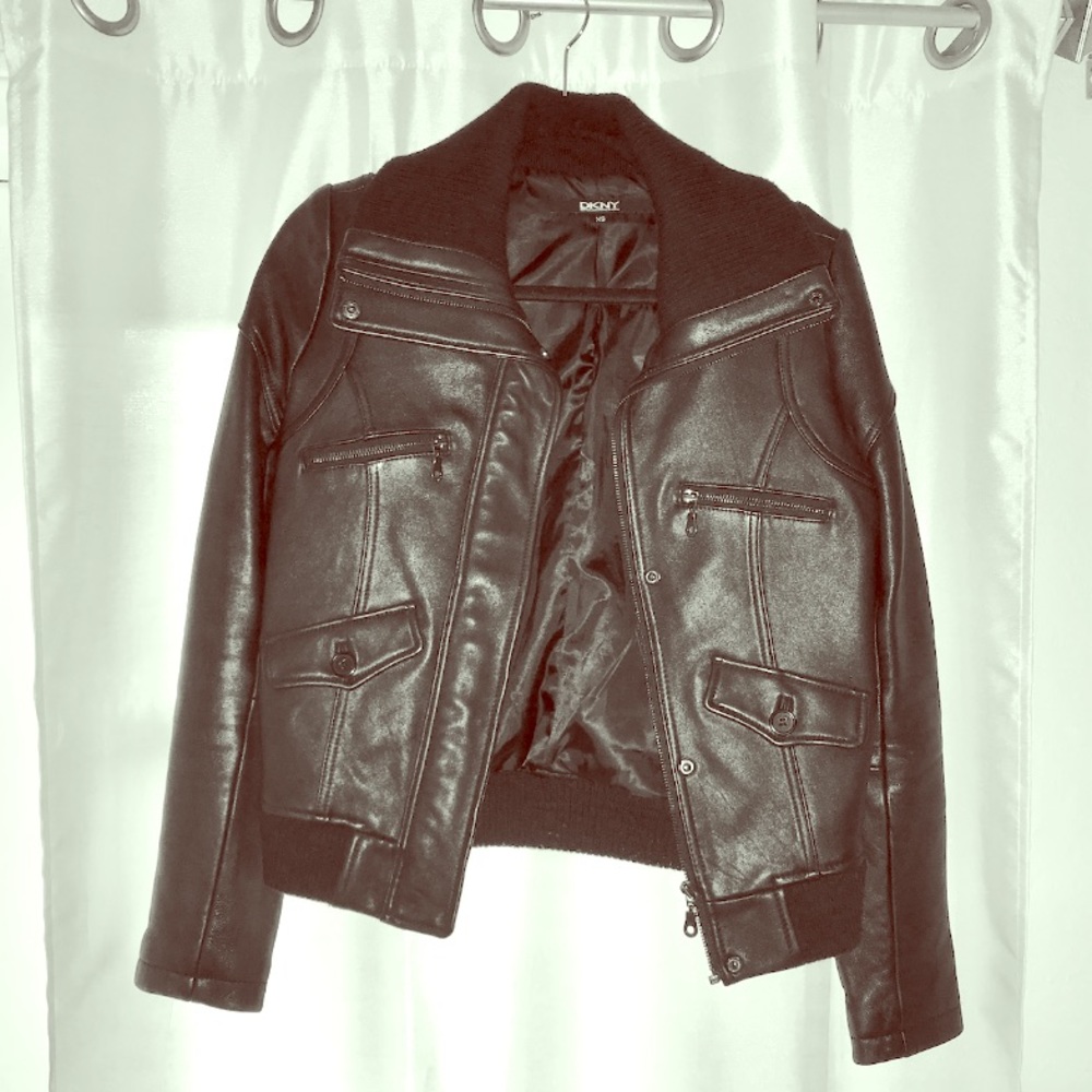 DKNY Leather Jacket Sz XS